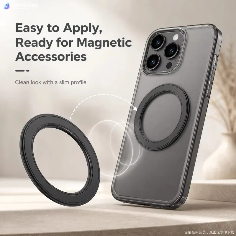 Phone Accessories Useful - MagSafe対応、強力磁石リング式スマートフォンホルダー。吸着式で壁や車のダッシュボードに取り付け可能。iPhone用。