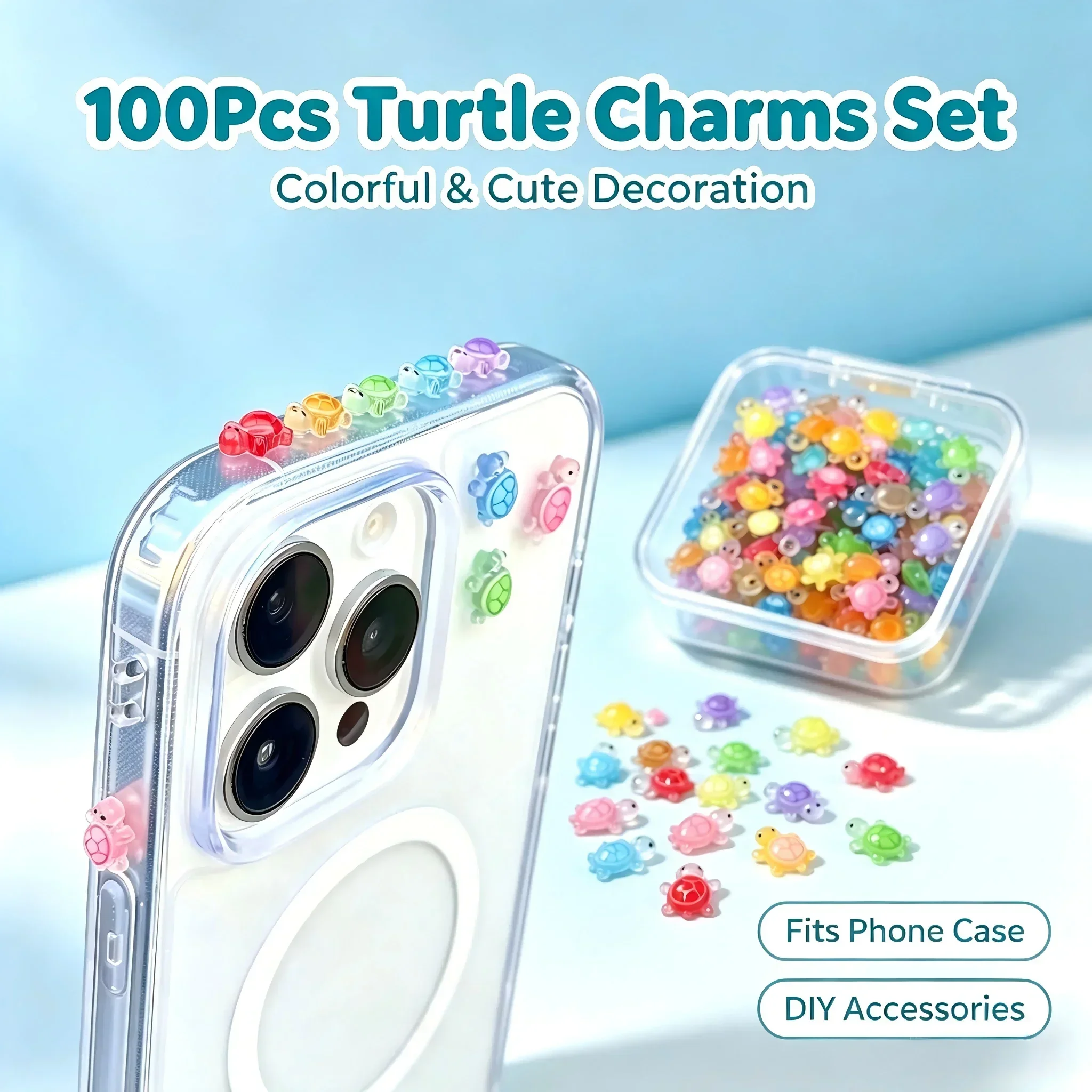 Phone Accessories Charms - 100個入り／幸運のカメのレジンチャーム。K-POPアイドルと同じデザインのミニカメ。スマホケースやデコレーション、手芸のアクセサリーとして。